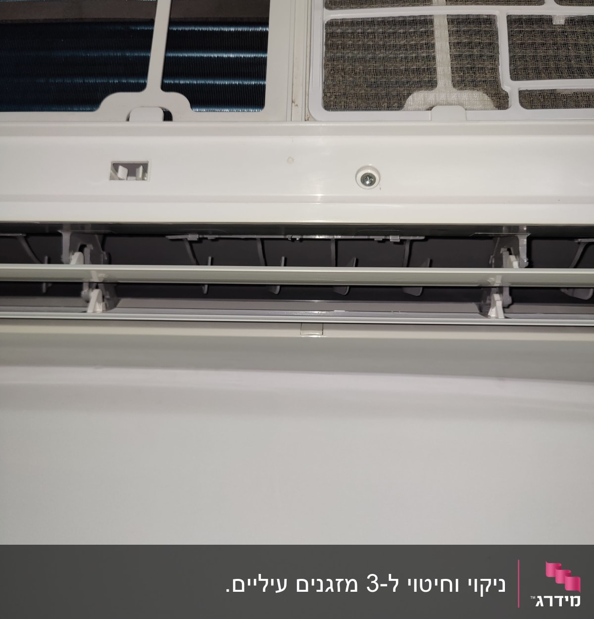 יחידת מיזוג אוויר עם תריסים פתוחים ורשת מסנן